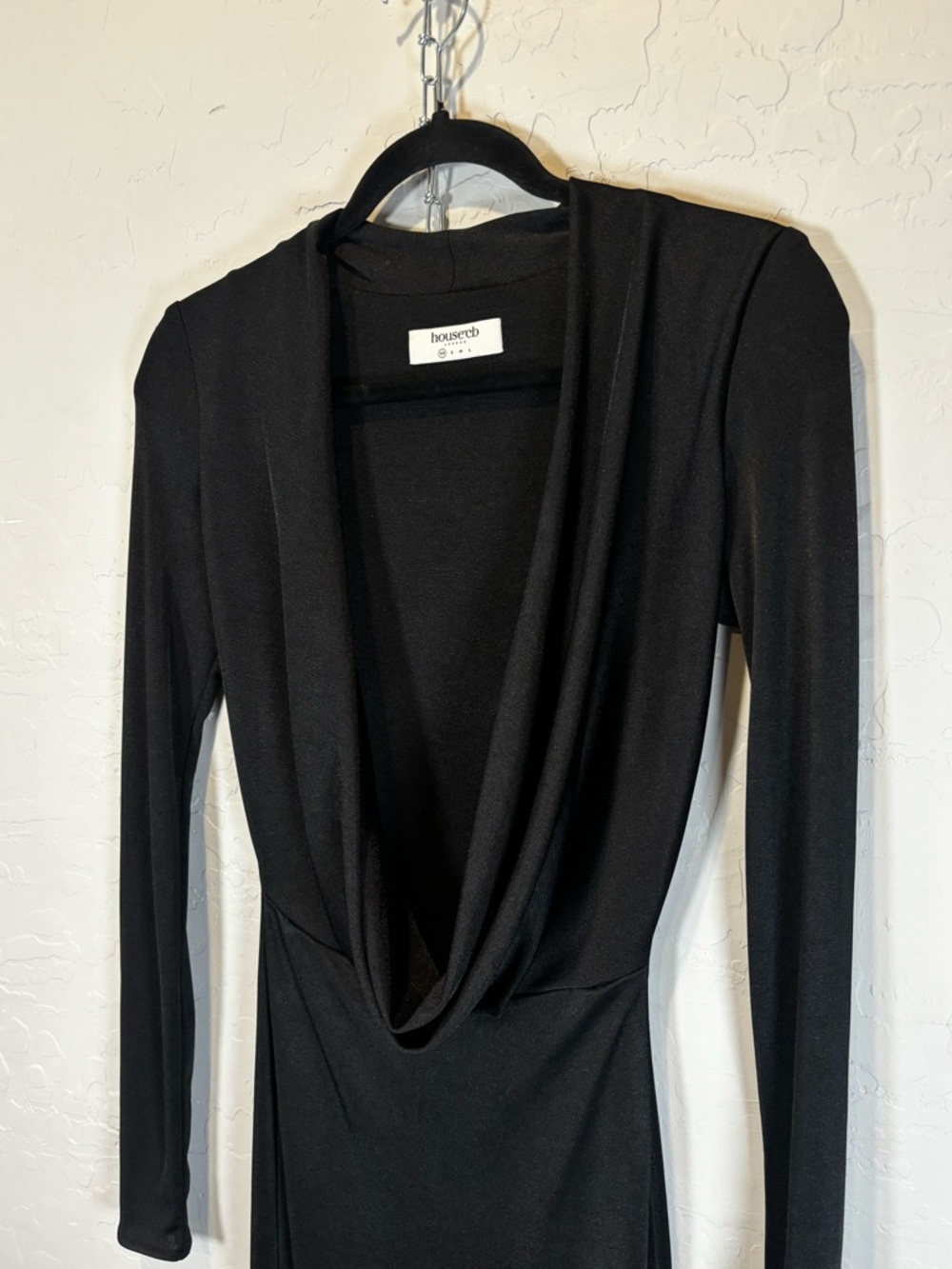 House of CB Black Long-Sleeve Cowl Neck Dress